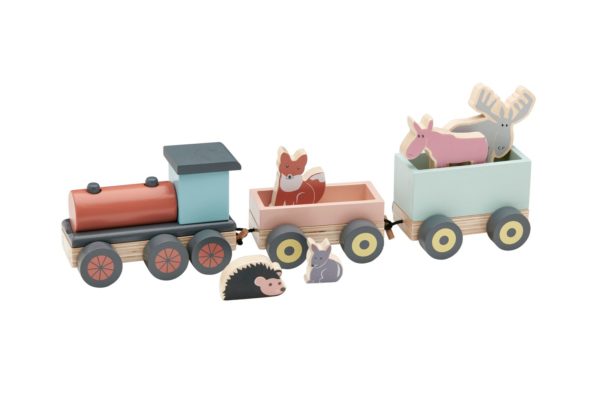 Train en bois et animaux