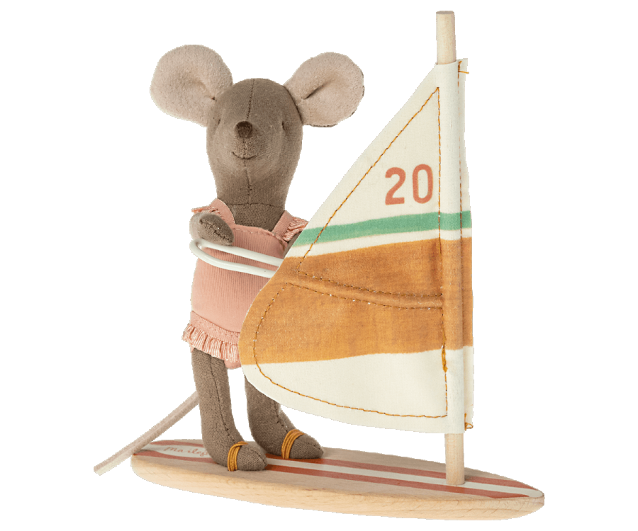 petite soeur souris et sa planche à voile