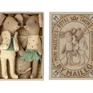 les souris jumeaux royaux dans leur boite d'allumettes maileg