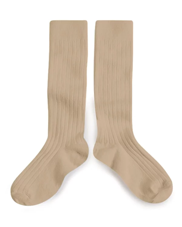 CHAUSSETTES HAUTES A COTE PETITE TAUPE COLLEGIEN