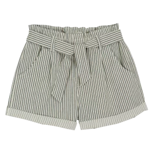 SHORT CEINTURE COTON RAYE VERT