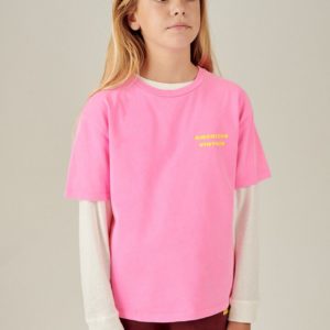 tshirt mc american vintage kids fluo rose imprimé
