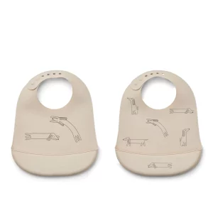 Lot de 2 bavoirs en silicone Dog/sandy