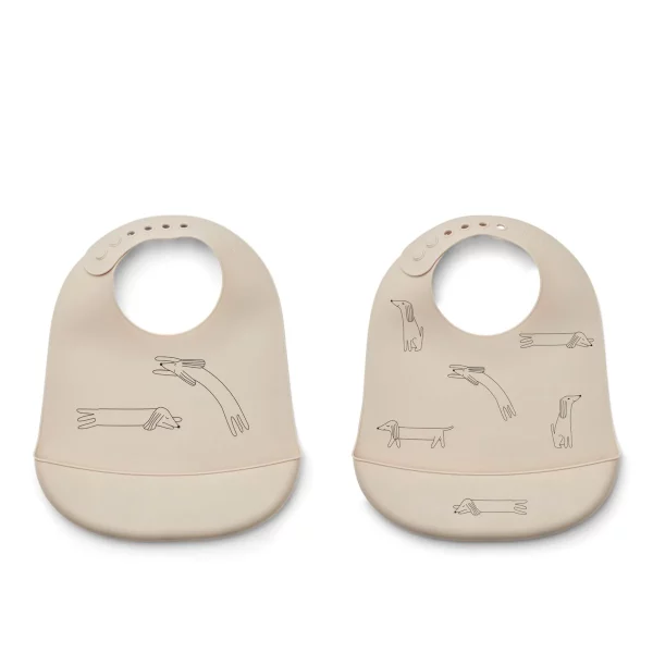 Lot de 2 bavoirs en silicone Dog/sandy