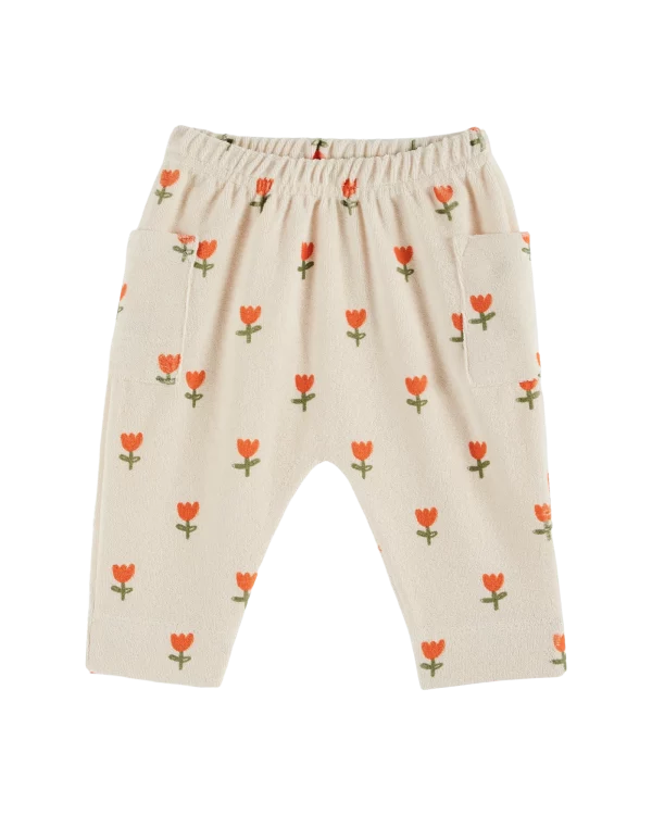 sarouel éponge écru tulipes orange