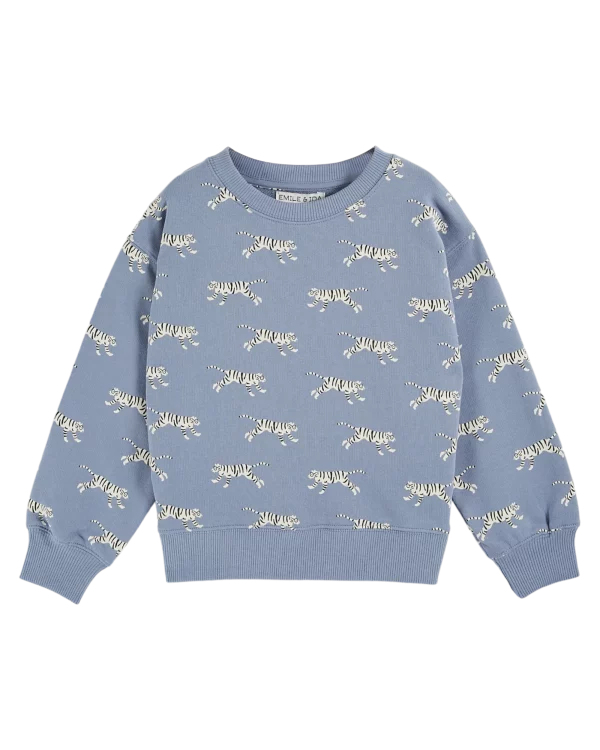 sweatshirt lavande imprimé tigre blanc