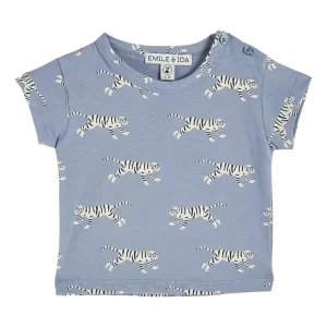 tee shirt bleu lavande imprimé tigre blanc