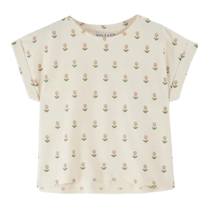 tee shirt imprimé fleurs douces écrus