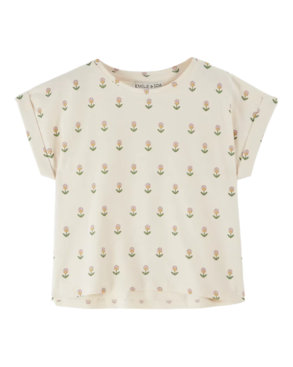 tee shirt imprimé fleurs douces écrus
