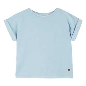 tee shirt bleu glacier coeur rouge brodé