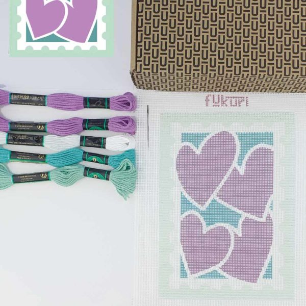Kit Canevas à broder - Timbre coeurs – Image 2