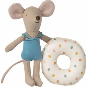 SOURIS PETITE SOEUR ET SA BOUEE A POIS MULTICOLORS MAILEG