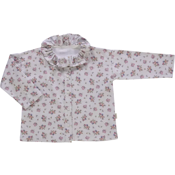 BLOUSE COLCHIQUE FLEURI ROSE GRIS POUDRE ORGANIC