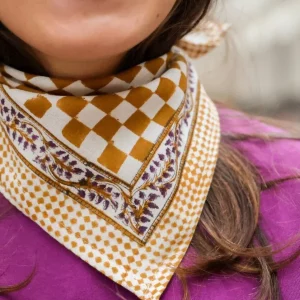 Petit Foulard Damier Caramel