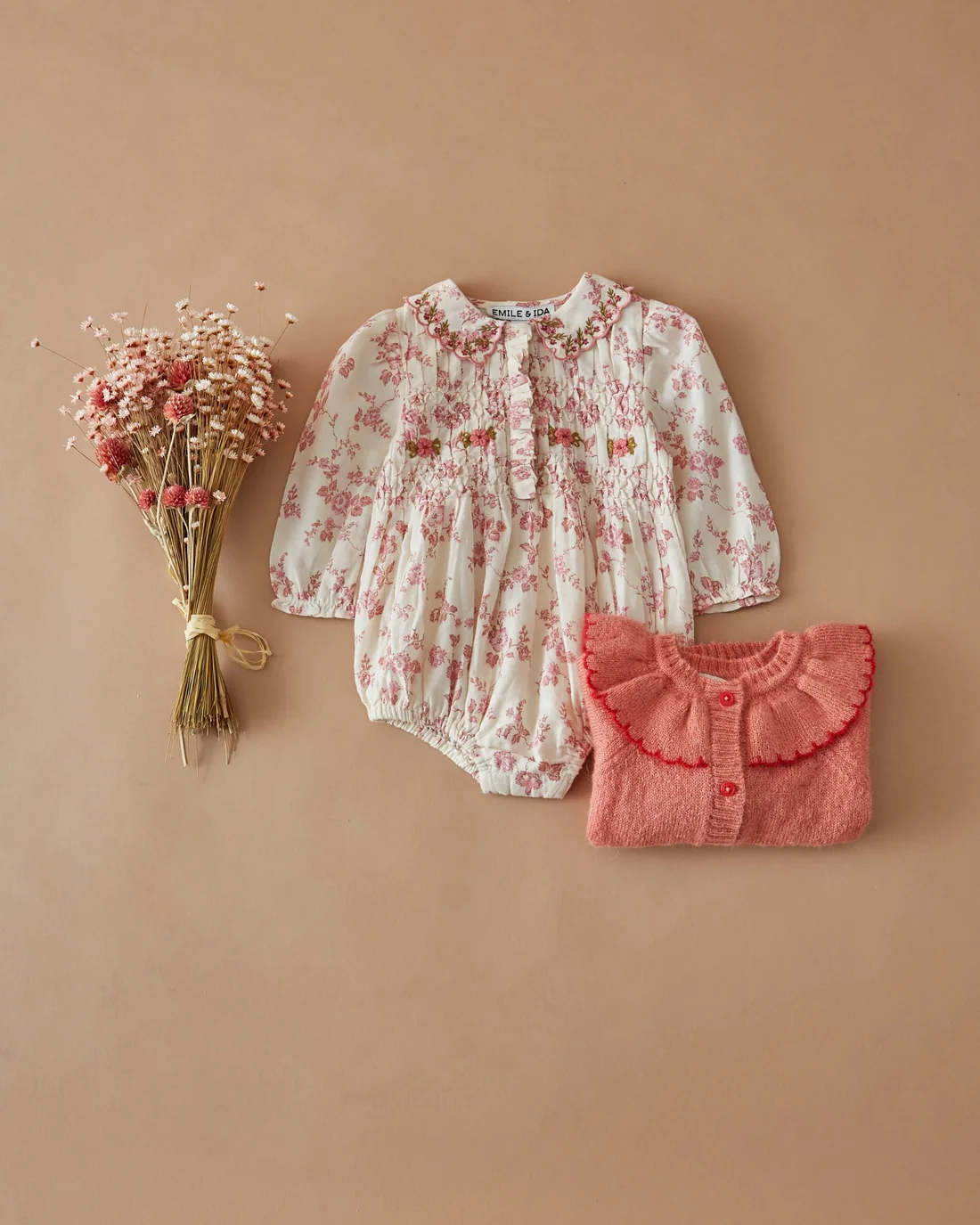 BARBOTEUSE COMBIBLOOMER SMOCKE ET BRODE ROSALIE EMILE ET IDA