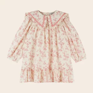 ROBE AMPLE GRAND COL FLEURI ECRU ET ROSE ROSALIE EMILE ET IDA