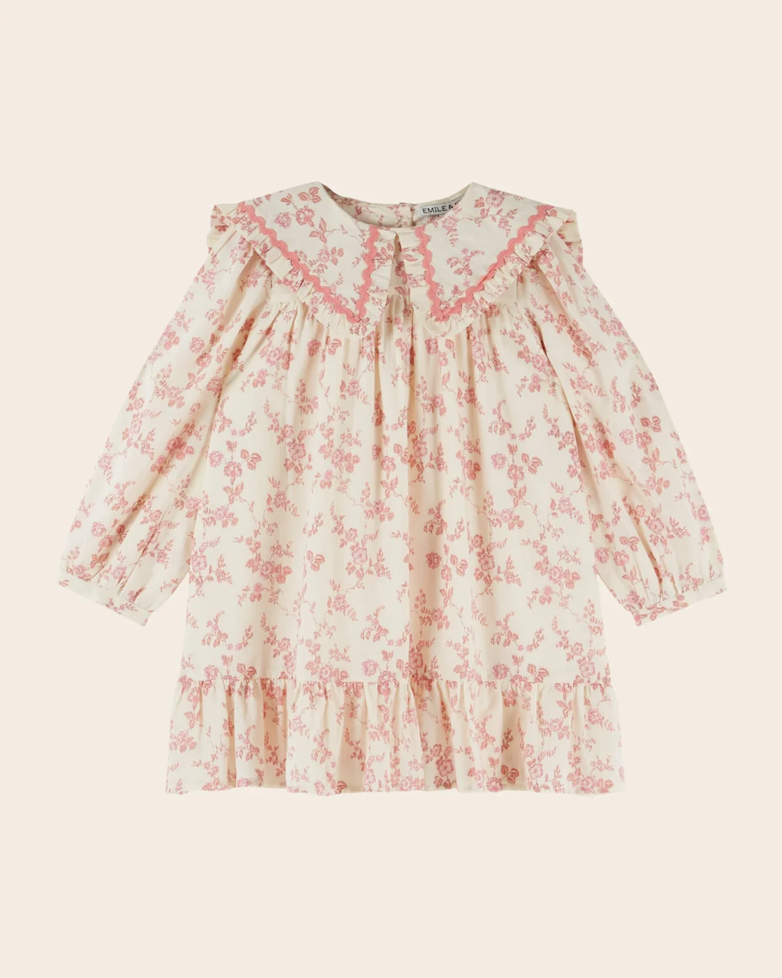 ROBE AMPLE GRAND COL FLEURI ECRU ET ROSE ROSALIE EMILE ET IDA