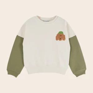 SWEATSHIRT BICOLORE PISTACHE ET ECRU CHIEN EMILE ET IDA
