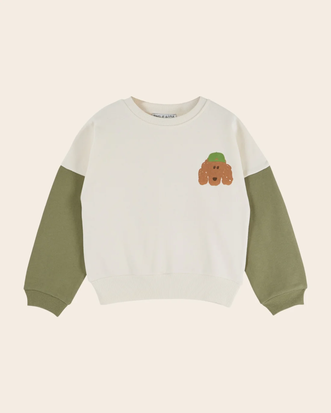 SWEATSHIRT BICOLORE PISTACHE ET ECRU CHIEN EMILE ET IDA
