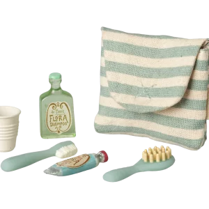 TROUSSE DE TOILETTE BLEUE RAYEE MAILEG POUR SOURIS